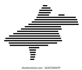 Symbol Map of the city Raunheim (Hessen, Germany) showing the area of the city with just a few black horizontal lines