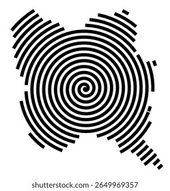 Mapa de símbolos da cidade Reinheim (Hessen, Alemanha) mostrando a cidade com uma linha espiral preta