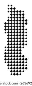 Symbol Map of the city Rhauderfehn (Niedersachsen, Germany) showing the city with a pattern of just a few black dots