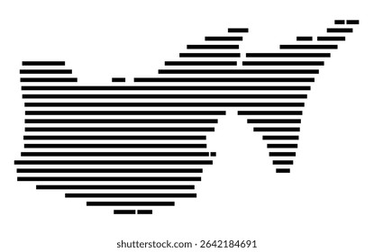 Symbol Map of the city Wörth am Rhein (Rheinland-Pfalz, Germany) showing the area of the city with just a few black horizontal lines