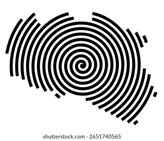 Mapa de símbolos da cidade Rheinstetten (Baden-Württemberg, Alemanha) mostrando a cidade com uma linha espiral preta