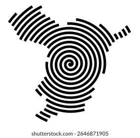 Mapa de símbolos da cidade Riegelsberg (Saarland, Alemanha) mostrando a cidade com uma linha espiral preta