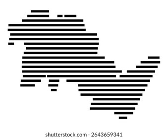 Mapa de símbolos da cidade Ritterhude (Niedersachsen, Alemanha) mostrando a área da cidade com apenas algumas linhas horizontais pretas