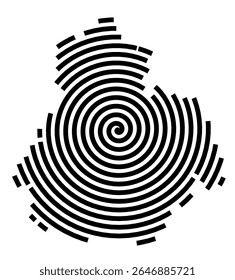 Symbol Map of the city Rommerskirchen (Nordrhein-Westfalen, Germany) showing the city with a black spiral line
