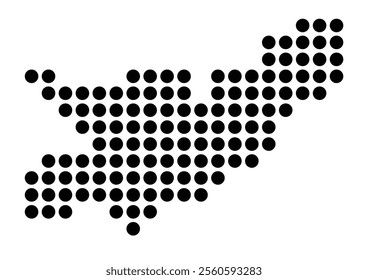 Symbol Map of the City Ruesselsheim am Main (Germany) showing the city with a pattern of just a few black dots