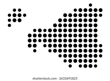 Mapa de símbolos da cidade Rutesheim (Baden-Württemberg, Alemanha) mostrando a cidade com um padrão de apenas alguns pontos pretos