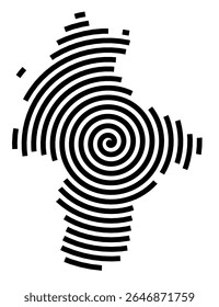 Symbol Map of the city Überherrn (Saarland, Germany) showing the city with a black spiral line