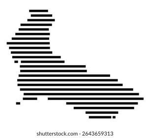 Mapa de símbolos da cidade Schiffdorf (Niedersachsen, Alemanha) mostrando a área da cidade com apenas algumas linhas horizontais pretas