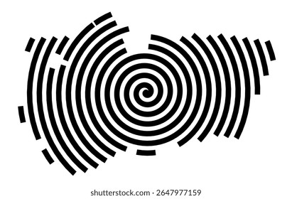 Symbol Map of the city Büdelsdorf (Schleswig-Holstein, Germany) showing the city with a black spiral line