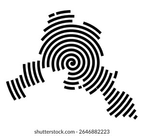 Symbol Map of the city Schwarzenberg_Erzgeb. (Sachsen, Germany) showing the city with a black spiral line