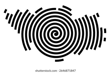 Symbol Map of the city Senden (Bayern, Germany) showing the city with a black spiral line