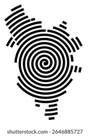 Symbol Map of the city Simmerath (Nordrhein-Westfalen, Germany) showing the city with a black spiral line
