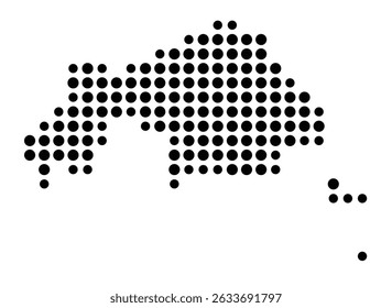 Symbol Map of the city Sinzheim (Baden-Württemberg, Germany) showing the city with a pattern of just a few black dots
