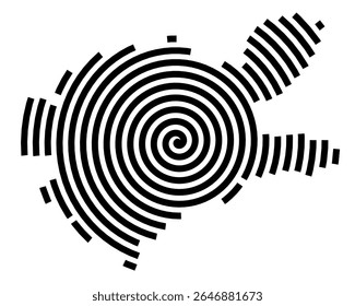 Symbol Map of the city Spremberg (Brandenburg, Germany) showing the city with a black spiral line