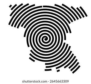 Mapa de símbolos da cidade Taufkirchen (Baviera, Alemanha) mostrando a cidade com uma linha espiral preta