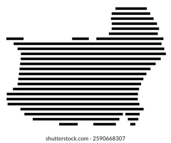 Symbol Map of the City Tilburg (Netherlands) showing the city with a few black horizontal lines