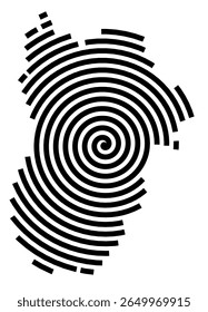 Symbol Map of the city Trebur (Hessen, Germany) showing the city with a black spiral line