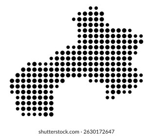 Symbol Map of the city Werdau (Sachsen, Germany) showing the city with a pattern of just a few black dots