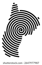 Symbol Map of the city Wurster Nordseeküste (Niedersachsen, Germany) showing the city with a black spiral line