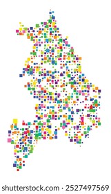 Symbol Map of the County Akershus (Norway) showing the territory with a pattern of randomly distributed colorful squares of different sizes