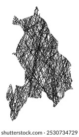 Symbol Map of the County Akershus (Norway) showing the state with black, crossing lines like Mikado Sticks or a spider web