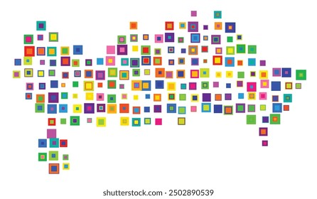 Symbol Map of the County Blekinge (Sweden) showing the territory with a pattern of overlapping colorful squares like candies