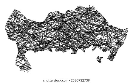 Mapa de símbolos do condado de Blekinge (Suécia) mostrando o estado com linhas pretas, como paus Mikado ou uma teia de aranha