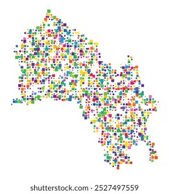 Symbol Map of the County Buskerud (Norway) showing the territory with a pattern of randomly distributed colorful squares of different sizes