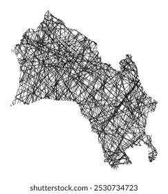 Symbol Map of the County Buskerud (Norway) showing the state with black, crossing lines like Mikado Sticks or a spider web