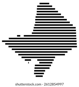 Symbol Map of the County Cabell (West Virginia, US) showing the County with a few black horizontal lines