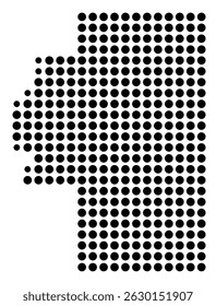 Symbol Map Of the County Cherokee (Oklahoma, US) showing the County with a few black dots