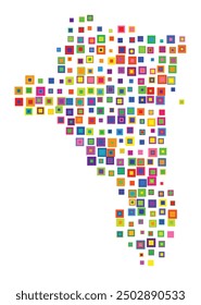 Symbol Map of the County Gaevleborg (Sweden) showing the territory with a pattern of overlapping colorful squares like candies