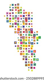 Symbol Map of the County Hedmark (Norway) showing the territory with a pattern of overlapping colorful squares like candies