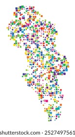 Symbol Map of the County Hedmark (Norway) showing the territory with a pattern of randomly distributed colorful squares of different sizes