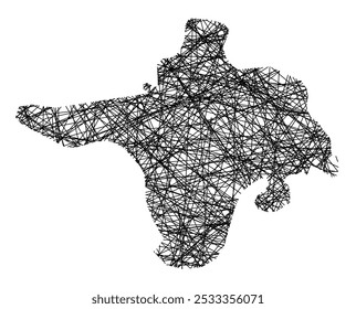 Mapa de símbolos do condado de Hiiu (Estônia) mostrando o estado com linhas pretas, como paus Mikado ou teia de aranha