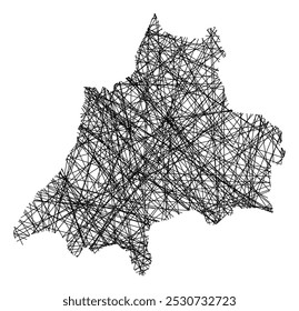 Symbol Map of the County Joenkoeping (Sweden) showing the state with black, crossing lines like Mikado Sticks or a spider web