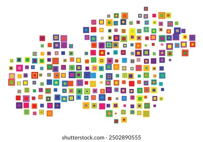 Symbol Map of the County Kronoberg (Sweden) showing the territory with a pattern of overlapping colorful squares like candies