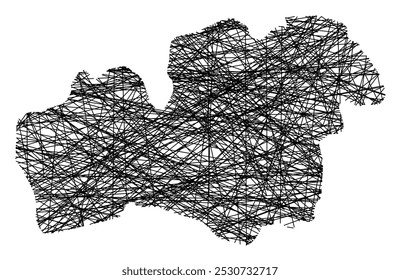 Symbol Map of the County Kronoberg (Sweden) showing the state with black, crossing lines like Mikado Sticks or a spider web