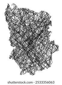 Symbol Map of the County Laeaene-Viru (Estonia) showing the state with black, crossing lines like Mikado Sticks or a spider web