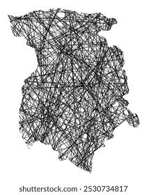 Symbol Map of the County Marijampoles (Lithuania) showing the state with black, crossing lines like Mikado Sticks or a spider web