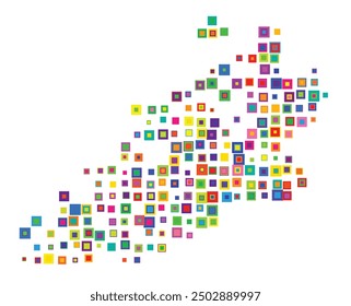 Symbol Map of the County More og Romsdal (Norway) showing the territory with a pattern of overlapping colorful squares like candies