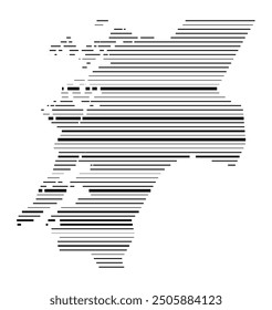 Symbolkarte der Grafschaft Nord-Trondelag (Norwegen), die das Gebiet mit parallelen schwarzen Linien in unterschiedlicher Linienstärke zeigt