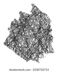 Symbol Map of the County Norrbotten (Sweden) showing the state with black, crossing lines like Mikado Sticks or a spider web