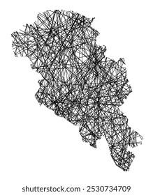 Symbol Map of the County Oppland (Norway) showing the state with black, crossing lines like Mikado Sticks or a spider web