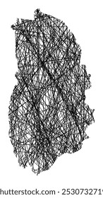 Mapa de símbolos do condado de Orebro (Suécia) mostrando o estado com linhas pretas, como paus Mikado ou teia de aranha