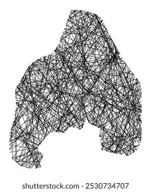 Mapa de símbolos do condado de Oslo (Noruega) mostrando o estado com linhas pretas cruzadas, como bengalas Mikado ou teia de aranha