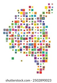 Symbol Map of the County Ostfold (Norway) showing the territory with a pattern of overlapping colorful squares like candies