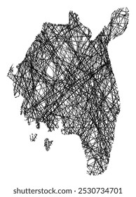 Mapa de símbolos do condado de Ostfold (Noruega) mostrando o estado com linhas pretas, cruzando como Mikado Sticks ou uma teia de aranha