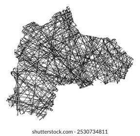 Mapa de símbolos do condado de Panevezio (Lituânia) mostrando o estado com linhas pretas, como paus Mikado ou uma teia de aranha