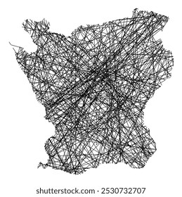 Symbol Map of the County Skane (Sweden) showing the state with black, crossing lines like Mikado Sticks or a spider web